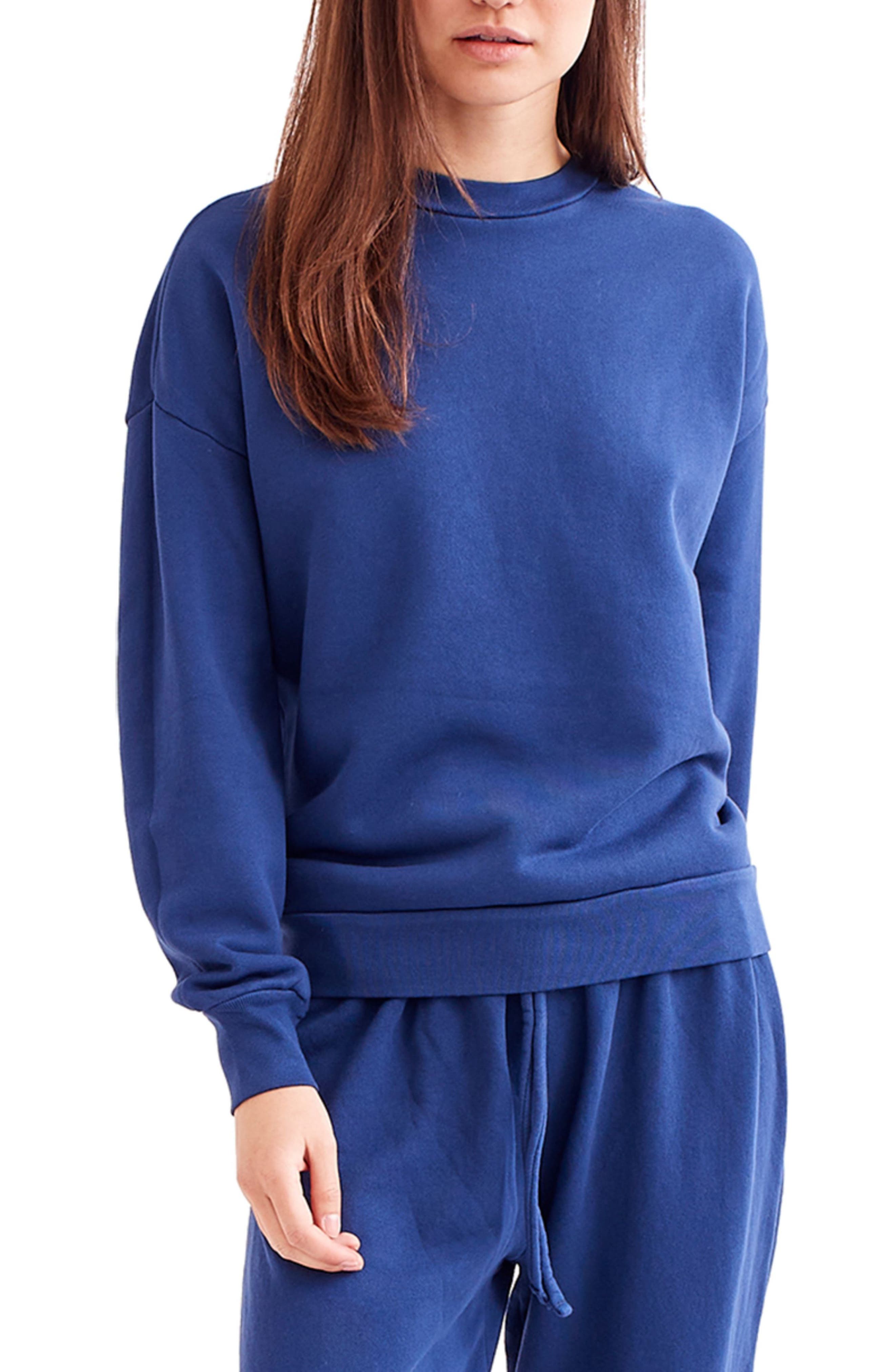 Navy Como Blu Mixed Media French Terry Crew Neck Sweatshirt for Women Large Navy Como Blu Mixed Media French Terry Crew Neck Sweatshirt for Women Large